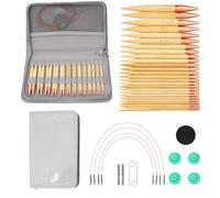 Bamboo Circular Knitting Needles Set with Accessories, Natural Wooden Bamboo Knitting Needles for Hats and Sweaters, Interchangeable Circular Needle Kit for Beginners and Experts