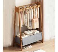 Bamboo Clothes Drying Rack with Hanging Rail & Storage Basket, Portable Folding Coat Stand for Small Spaces, Space-Saving Laundry nizer, Indoor/Outdoor Use