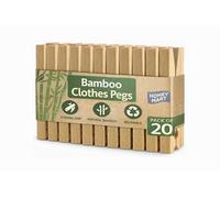 Bamboo Clothes Pegs - Pack of 20 - Heavy Duty 7-Ring Spring Wooden Laundry Pegs for Washing Line, Sustainable Giant Bamboo Clips for Arts, Crafts, and Photo Hanging