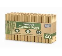 Bamboo Clothes Pegs Pack of 40 - Strong Wooden Laundry Pegs with Steel Spring | Large Bamboo Pegs for Washing Line, Hanging Photos, Crafts & Home Use | Durable Eco-Friendly Washing Line Pegs