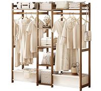 Bamboo Clothes Rack Stand Pine Wood Wardrobe nizer with Hanging Bar & Shelf Free-Standing Coat Hanr for Clothes Modern Sto Solut