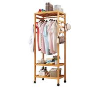 Bamboo Clothes Rack with 4 Hoo 3 Shelves Shoe Sto Rolling Design Garment nizer with Wheels Versatile Clothes Hanr for Home and Closet