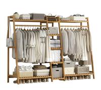 Bamboo Clothes Rack with Double Rods Multi-functional Space-Saving Garment Stand for Entryway & Bedroom Stylish Wooden Hanger nizer Durable & Eco-Friendly Design