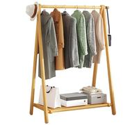 Bamboo Clothes Rack with Shoe Sto & Hoo, Holds 80kg, Easy Assembly, 150cm Tall, Versatile Garment nd for Entryway & Living Room, Sizes: 60/80/100/120CM