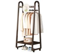 Bamboo Clothes Rail, Clothes Rack on Wheels Free Standing Garment Rack with Storage Shelves Coat Rack, 60 x 39 x 165 cm, for Entryway, Hall, Foyer, Mudroom and Bedroom (Brown)