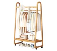 Bamboo Clothes Rail, Clothes Rack on Wheels Free Standing Garment Rack with Storage Shelves Coat Rack, 100 x 39 x 165 cm, for Entryway, Hall, Foyer, Mudroom and Bedroom(Wood Color)
