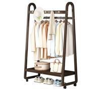 Bamboo Clothes Rail, Clothes Rack on Wheels Free Standing Garment Rack with Storage Shelves Coat Rack, 100 x 39 x 165 cm, for Entryway, Hall, Foyer, Mudroom and Bedroom (Brown)