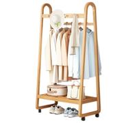 Bamboo Clothes Rail, Clothes Rack on Wheels Free Standing Garment Rack with Storage Shelves Coat Rack, 80 x 39 x 165 cm, for Entryway, Hall, Foyer, Mudroom and Bedroom (Wood Color)