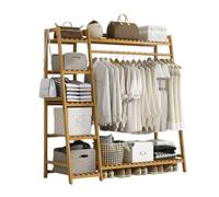 Bamboo Clothes Rail,Open Wardrobe,Wooden Clothes Rail,Open Wardrobes for Bedroom,Clothes Rail with Shelves,Wooden Wardrobe,Clothes Rack,Minimalist Wooden Clothes Rail Stand
