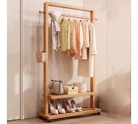 Bamboo Clothing Rack with Double Shelves and Wheels Versatile Coat Hanger for Bedroom Entryway Office85CM/33.5IN Natural Finish Storage Solution