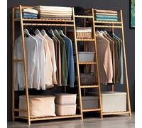 Bamboo Clothing Rack with Storage Shelves & Tidy Rail Open Wardrobe for Bedroom Hallway & Entryway - 160x40x140cm Standalone Garment Stand