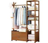 Bamboo Coat Rack with Shelves and Clothing Rail Freestanding Hanger for Hallway Living Room Bedroom for Hanging Clothes and Garments