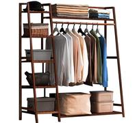 Bamboo Coat Stand with Shelves - Space-Saving Clothing Hanging Rail and Garment Rack for Organized Bedroom Storage
