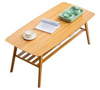 Bamboo Coffee Table, Modern 2-Tier Wood End Table for Living Room, Mid-Century Center Table, Functional Furniture Piece