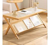 Bamboo Coffee Table with Storage - Sturdy Easy Assembly for Living Room, Bedroom, Office