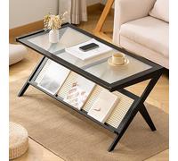 Bamboo Coffee Table with Storage - Sturdy Easy Assembly for Living Room, Bedroom, Office