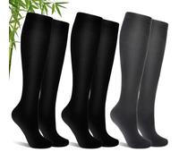 Bamboo Compression Socks for Women & Men, 3 Pairs Bamboo Viscose Socks, Compression Stockings Flight & Travel Support Socks for Work, Pregnancy, Cycling, Flying, Sports, Long Standing