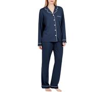 BAMBOO COOL Pajamas Set for Women Comfy Bamboo Viscose Lounge Set Button Down Sleepwear Long Sleeve Pj Set, Navy Blue, S
