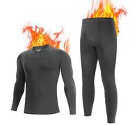 BAMBOO COOL Thermal Underwear Men's Functional Underwear Set Breathable Inner Fleece Ski Underwear Men Winter for Jogging Cycling Football Skiing Motorcycle Warm, gray, XL