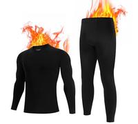 BAMBOO COOL Thermal Underwear Men's Functional Underwear Set Breathable Inner Fleece Ski Underwear Men Winter for Jogging Cycling Football Skiing Motorcycle Warm, black, XXL