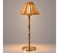 Bamboo Cordless LED Table Lamp - Rechargeable 24-Hour Battery, Dimmable Warm Light, Portable Wireless Lamp with Remote for Indoor/Outdoor Use, Home, Patio, Restaurant - (NATURAL RATTAN), 14.95" Tall