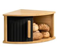 Bamboo Corner Bread Bin with Sliding Door, Lidded Bread Box for Kitchen Counter, Space Saving Bread Storage Container, Standard Bread Keeper for Loaves, Buns, Bagels & Pastries, Black (Flat Pack)