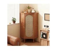 Bamboo Corner Shelf Cabinet - Multi-Tier Retro Storage with Woven Doors for Living Room Bedroom Kitchen Bathroom & Entryway - Stylish Space-Saving