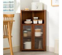 Bamboo Corner Storage Cabinet Freestanding 3 Tier Kitchen Pantry with Acrylic Doors Stylish Display Rack for Home Office Living Room Storage Solutions