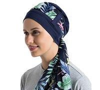 Bamboo Cotton Liner Chemo Headwear for Womenwith Silky Scarfs for Cancer Hair Loss Sleep Caps Beanie, Navy Blue, One Size
