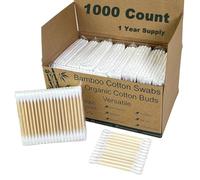 Bamboo Cotton Swabs 1000 Count - Biodegradable Double-Tipped Organic Cotton Buds with Wooden Sticks for Makeup, Personal Care, Ear Cleaning and Pet Grooming