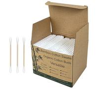 Bamboo Cotton Swabs - Biodegradable Double-Tipped Organic Cotton Buds with Wooden Sticks for Makeup, Personal Care, Ear Cleaning and Pet Grooming (500 Count)