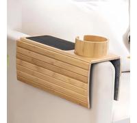 Bamboo Couch Arm Cup Holder, Foldable Anti-Slip Tray for Drinks, Snacks, Remote, Sofa Armrest Table, Space Saving Design for Home and Office