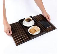 Bamboo Couch Arm Tray - Foldable Armrest Tray Table for Couch, Sofa Arm Tray for Drink, Cups, Phone, Snacks, Remote, Anti-Slip Silicone Particles on The Back,Walnut Color,1