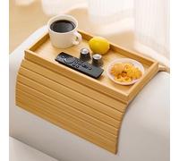 Bamboo Couch Arm Tray Table, Foldable & Anti-Slip Portable Sofa Armrest Tray for Drinks, Phone, Snacks, Remote, and Books (Bamboo)