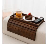 Bamboo Couch Arm Tray Table, Large Sofa Armrest Tray with Raised Edges, Anti-Slip Foldable Couch Cup Holder, Armrest Organizer for Drinks, Snacks, Remote, Space Saving Side Table (Natural Bamboo)