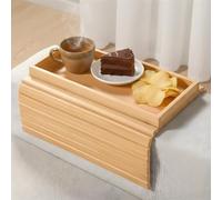 Bamboo Couch Arm Tray Table, Large Sofa Armrest Tray with Raised Edges, Anti-Slip Foldable Couch Cup Holder, Armrest Organizer for Drinks, Snacks, Remote, Space Saving Side Table (Natural Bamboo)