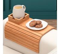 Bamboo Couch Cup Holder - Couch Tray & Cup Holder for Drink & Snack, Versatile Couch Drink Holder & Sofa Armrest Tray with Cup Holder - Portable Sofa Arm Tray Table for Couch, Recliner, or Loveseat