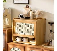 Bamboo Countertop Storage Cabinet, Farmhouse Style Cupboard for Kitchen, Extra Large Bread Box, Pantry Sideboard, Coffee Bar Cabinet for Storing Cups, Natural