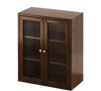 Bamboo Countertop Storage Cabinet with 2 Glass Doors & 2 Drawers, Multi-Tier Desktop Sideboard Organizer for Kitchen, Bathroom & Office, 2-Shelf (A Dark D)