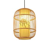 Bamboo Crafts Lampshade Elegant Hanging Light Chandelier Natural Handmade Pendant Lighting with Faux Parchment Lantern Rustic Japanese Style Wood Hanging Lamp Fixture