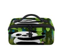 Bamboo Curious Panda Travel Makeup Bag Portable Cute Panda Waterproof Pouch Open Flat Toiletry Bags Toiletries Cosmetics Traveling Organizer for Women Men