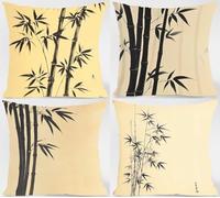 Bamboo Cushion Covers 40x40 cm Set of 4 Outdoor Sofa Cushion Covers 18 x 18 in Double-Sided Print Pattern Black Waterproof Decorative Pillow Cases for Office Garden Sofa Bed Home Decoration Model06097