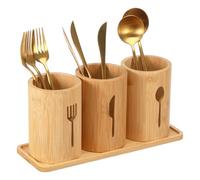 Bamboo Cutlery Holder Set Kitchen Utensil Holder with Tray Cooking Utensil Organizer Holder for Countertop Flatware Organizers with Removable Bottom Cooking Tools Storage for Spoons Forks