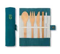 Bamboo Cutlery Set | Eco Travel Set with Carrying Pouch | Plastic Free | Zero Waste | 20 cm | Lagoon | Bambaw