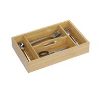 Relaxdays Kitchen Drawer Organiser with Handle, 7 x 23 x 37 cm, with 4 Compartments, Bamboo Cutlery Tray, Brown