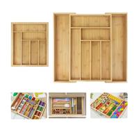 Bamboo Cutlery Tray Silverware, Expandable Drawer Organiser, 6-8 Compartment Utensil Holder for Kitchen Drawer, Extra Large Cutlery Drawer Dividers Organiser Kitchen 52cm x 43cm x 5cm