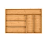 Relaxdays Cutlery Tray, 6 Compartments, Bamboo, Small Kitchen Drawer Insert, for Utensils, 5 x 44.5 x 30 cm, Natural
