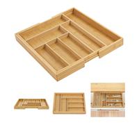 Green Blue GB379 Expandable Bamboo Cutlery Drawer Organiser Insert Liner Tray Adjustable Length Natural Wood32.5-50cm x 43 x4.5 cm