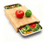 Bamboo Cutting Board, Kitchen Chopping Board with 2 Sliding Stainless Steel Trays for Food Prep, Meat, Vegetables