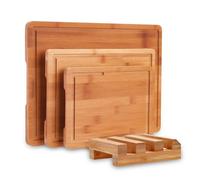 Bamboo Cutting Board Set with Carbonized Bamboo Stand,3 Piece Wooden Chopping Board Set with Deep Juice Grooves&Built-in Handles,Knife Friendly Kitchen Butcher Block for Meat Vegetables Fruit Bread